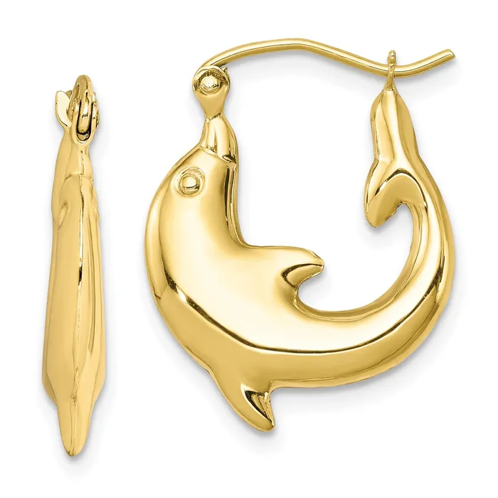 Earrings WB Choice Jewelry 10k Polished Dolphin Hoop EarringsWBC10ER296