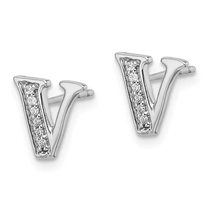 Earrings WB Choice Jewelry 14k White Gold Diamond Initial V EarringsWBCEM4170V005WA Earrings WB Choice Jewelry 14k White Gold Diamond Initial V EarringsWBCEM4170V005WA
