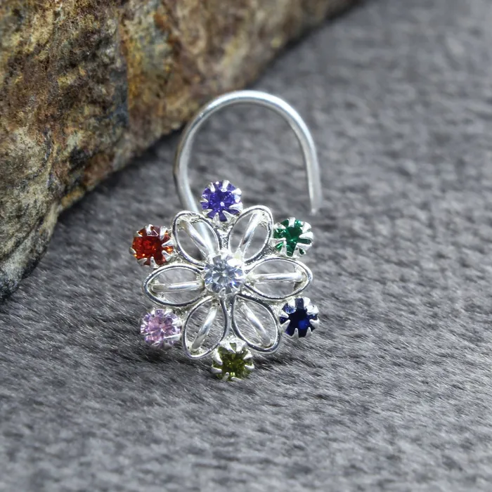 Karizma Jewels Earrings Real Sterling Silver CZ Women Excellent gifting Corkscrew Nose Stud 22g