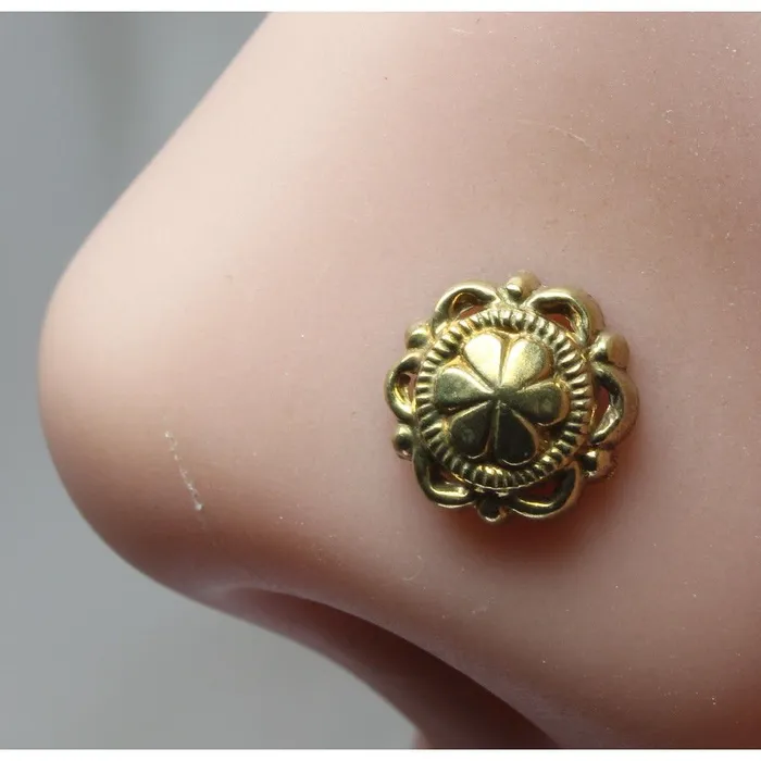 Karizma Jewels Rings Indian Nose Stud Antique gold finish nose ring Push Pin nase stud Karizma Jewels Rings Indian Nose Stud Antique gold finish nose ring Push Pin nase stud