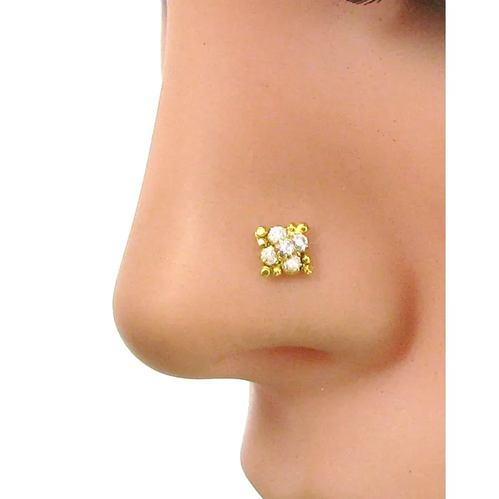 Lovely White CZ Body Piercing Nose Stud Gold Plated Nose Ring Nose Pin Karizma Jewels Rings