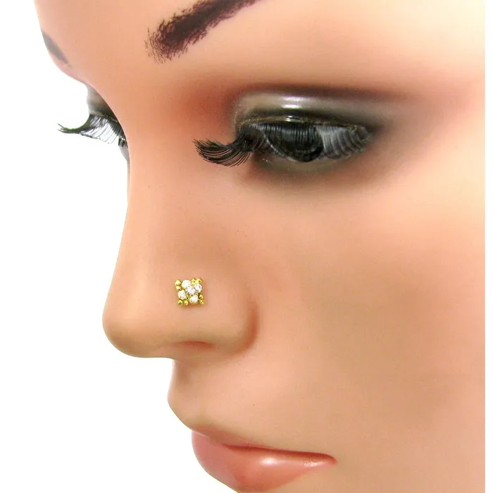 Lovely White CZ Body Piercing Nose Stud Gold Plated Nose Ring Nose Pin Karizma Jewels Rings
