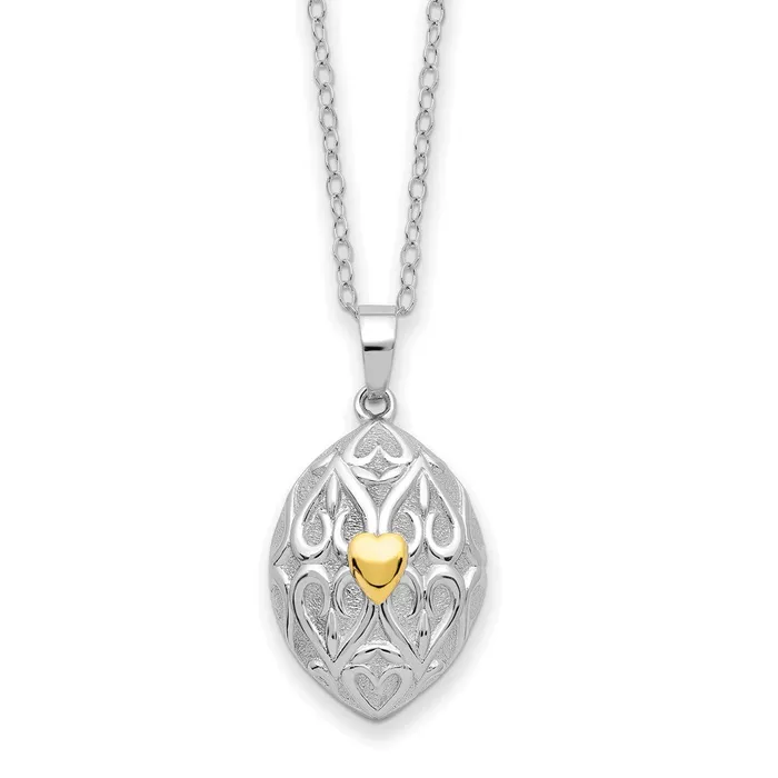 Necklaces Sterling Silver and GoldTone Heart in Egg Shaped Ash Holder 18in NecklaceWBCQSX781 WB Choice Jewelry