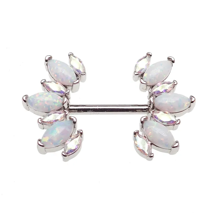 Rainbow CZ White Opal Silver Steel Nipple Bar 14g Body Clickers Earrings