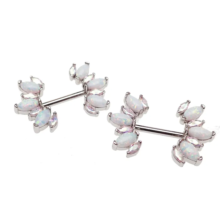 Rainbow CZ White Opal Silver Steel Nipple Bar 14g Body Clickers Earrings Rainbow CZ White Opal Silver Steel Nipple Bar 14g Body Clickers Earrings