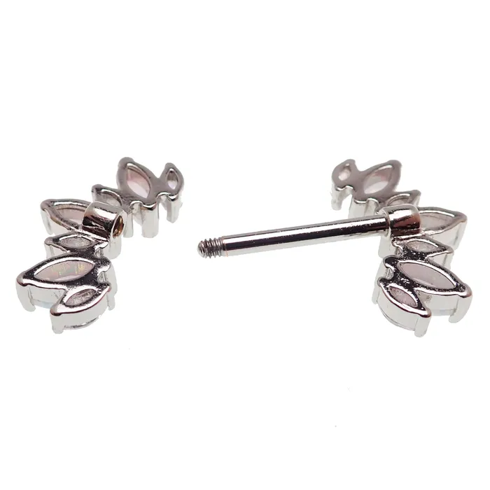 Rainbow CZ White Opal Silver Steel Nipple Bar 14g Body Clickers Earrings Rainbow CZ White Opal Silver Steel Nipple Bar 14g Body Clickers Earrings