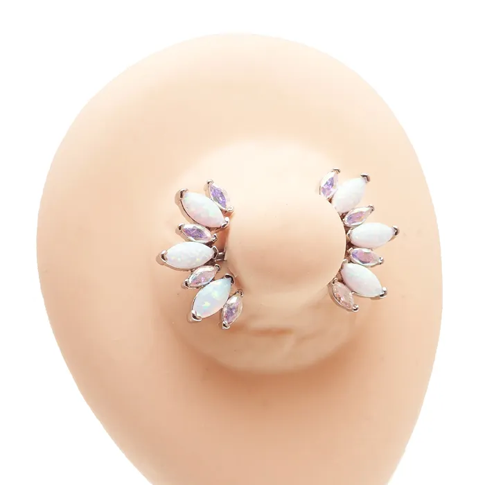 Rainbow CZ White Opal Silver Steel Nipple Bar 14g Body Clickers Earrings Rainbow CZ White Opal Silver Steel Nipple Bar 14g Body Clickers Earrings