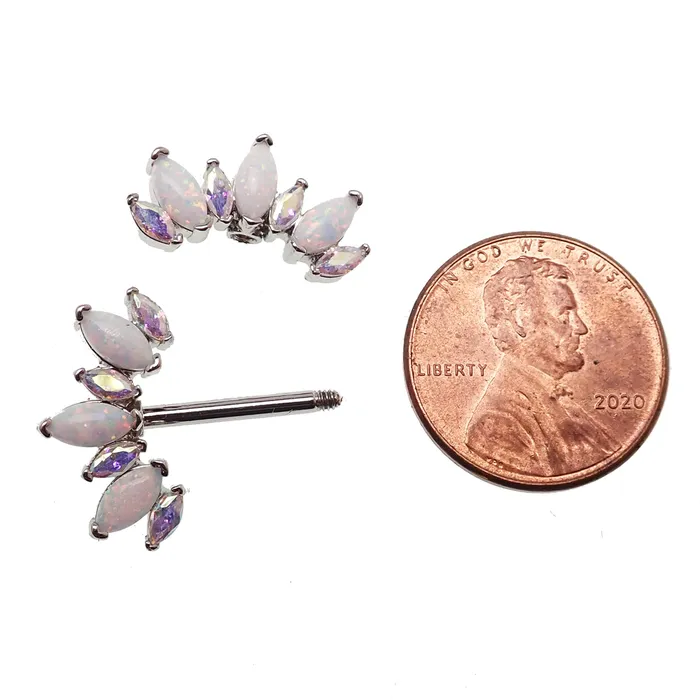 Rainbow CZ White Opal Silver Steel Nipple Bar 14g Body Clickers Earrings Rainbow CZ White Opal Silver Steel Nipple Bar 14g Body Clickers Earrings