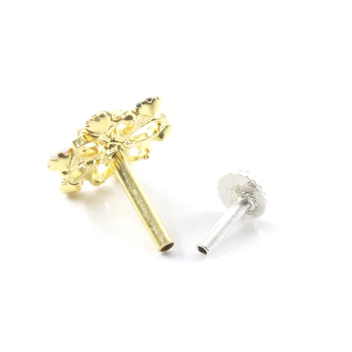 Real Sterling Silver Multi CZ Women Nose Stud Push Pin Karizma Jewels Earrings