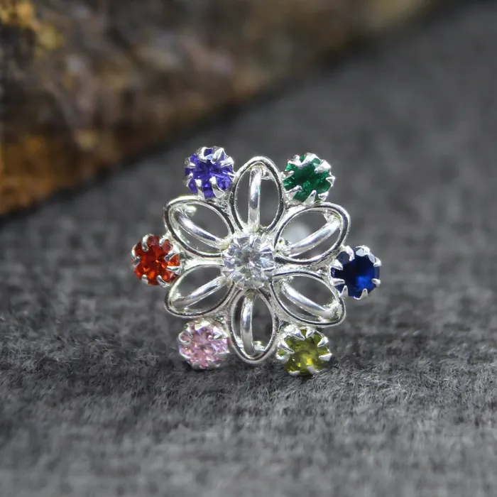 Real Sterling Silver Multi CZ Women Nose Stud Push Pin Karizma Jewels Earrings