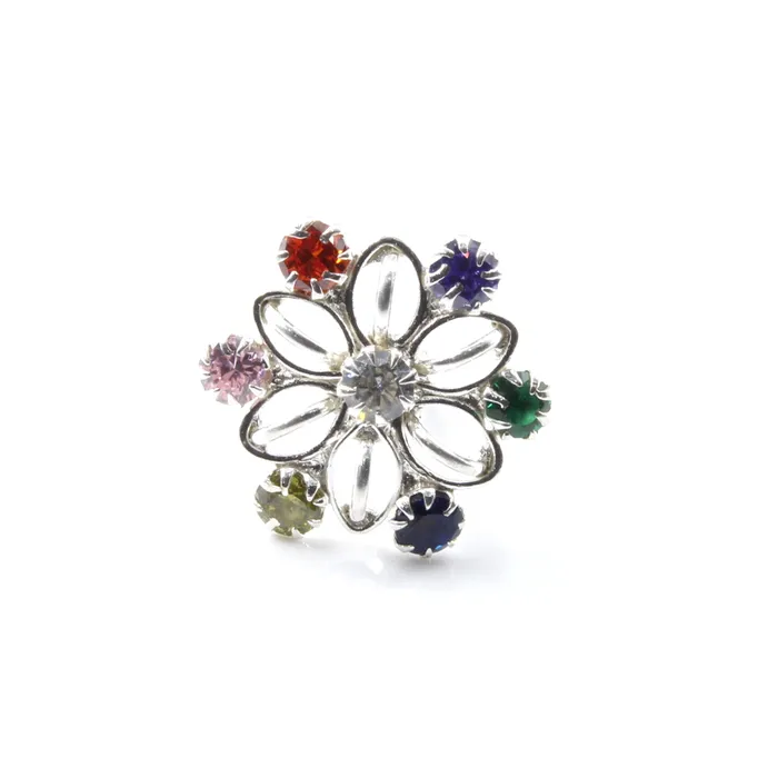 Real Sterling Silver Multi CZ Women Nose Stud Push Pin Karizma Jewels Earrings