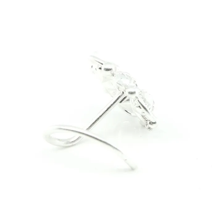 Rings Karizma Jewels Ethnic Indian 925 Sterling Silver White CZ Studded Corkscrew nose ring 22g