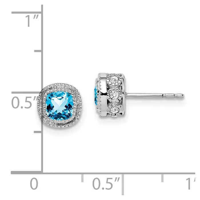 WB Choice Jewelry Earrings 10k White Gold Cushion Blue Topaz and Diamond EarringsWBCEM7092BT0191WA
