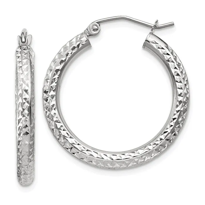 WB Choice Jewelry Earrings 10k White Gold Diamondcut 3mm Round Hoop EarringsWBC10TC253 WB Choice Jewelry Earrings 10k White Gold Diamondcut 3mm Round Hoop EarringsWBC10TC253