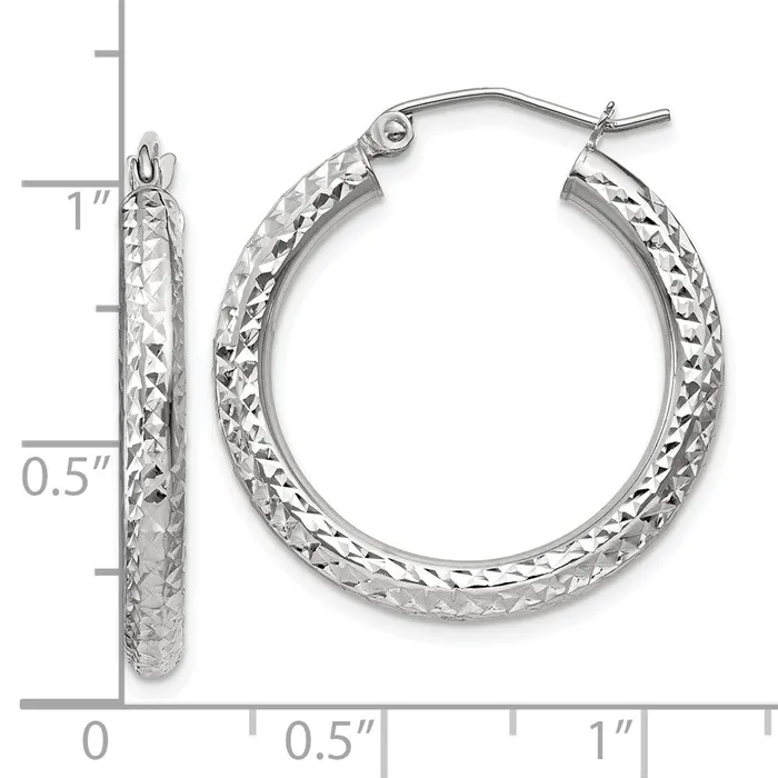 WB Choice Jewelry Earrings 10k White Gold Diamondcut 3mm Round Hoop EarringsWBC10TC253 WB Choice Jewelry Earrings 10k White Gold Diamondcut 3mm Round Hoop EarringsWBC10TC253