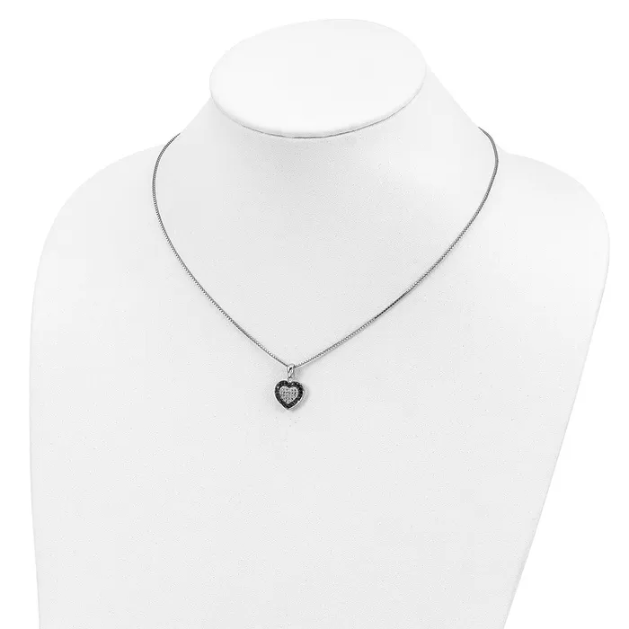 WB Choice Jewelry Necklaces Sterling Silver Rhod Plated Black White Diamond Heart Pendant NecklaceWBCQP2333