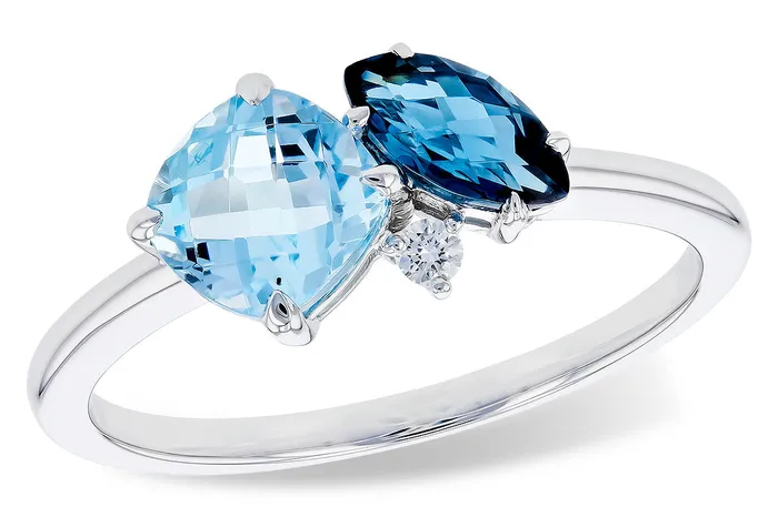 14k White Gold Blue Topaz and Diamond Ring Allison Kaufman Rings