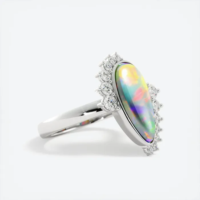 AlbrechtJewellery Rings Opal and Diamond Ring 14K Gold Opal Ring with Diamond Halo Opal Engagement Ring