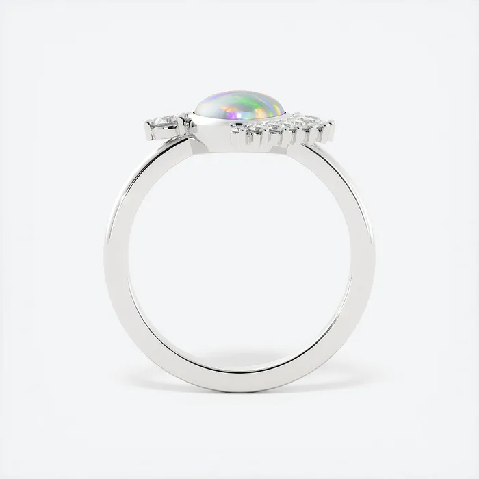 AlbrechtJewellery Rings Opal and Diamond Ring 14K Gold Opal Ring with Diamond Halo Opal Engagement Ring