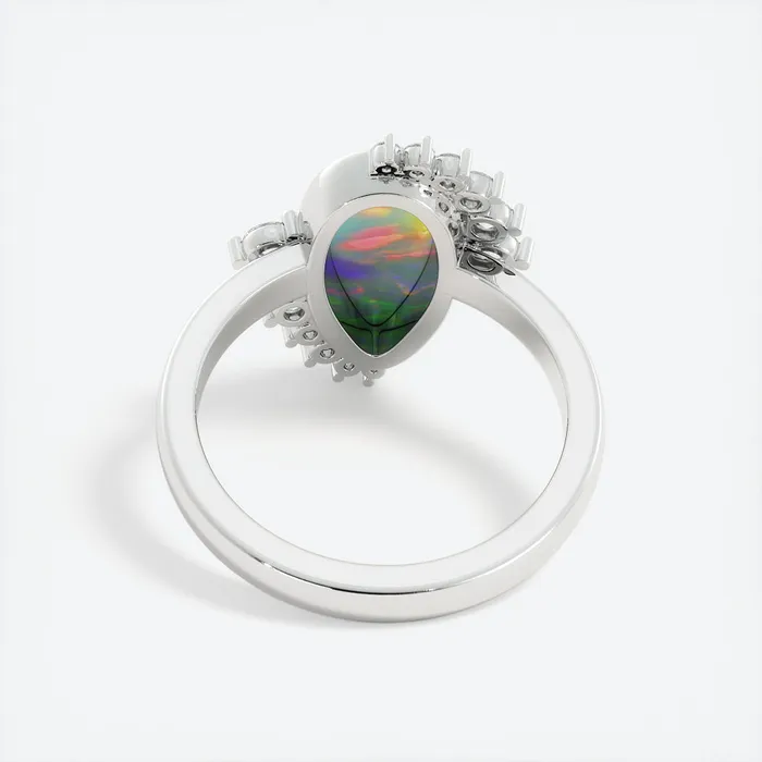 AlbrechtJewellery Rings Opal and Diamond Ring 14K Gold Opal Ring with Diamond Halo Opal Engagement Ring