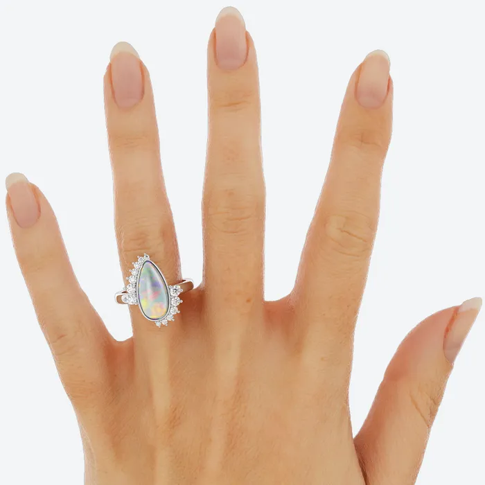 AlbrechtJewellery Rings Opal and Diamond Ring 14K Gold Opal Ring with Diamond Halo Opal Engagement Ring