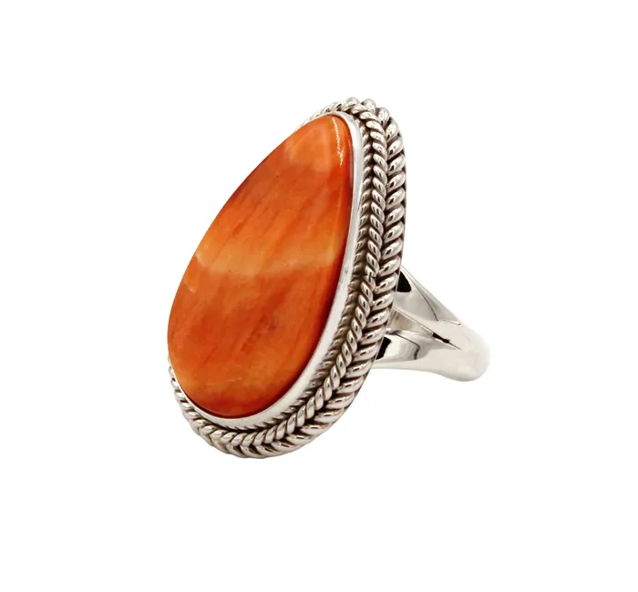 Artie Yellowhorse Spiny Oyster Teardrop Ring Rings