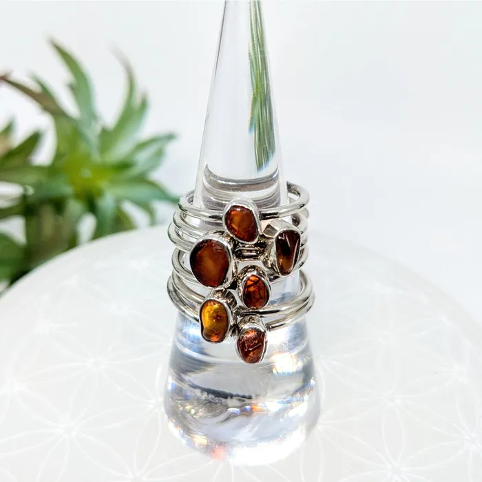 Bliss Crystals Rings Amber Sterling Silver Dainty Ring J657