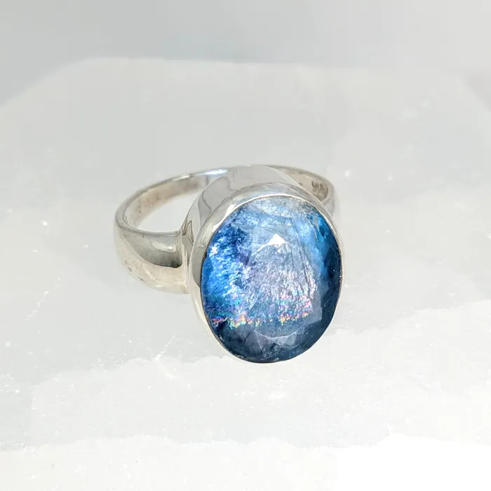 Bliss Crystals Rings Blue Fluorite Faceted Sz 65 Oval Ring LV1569