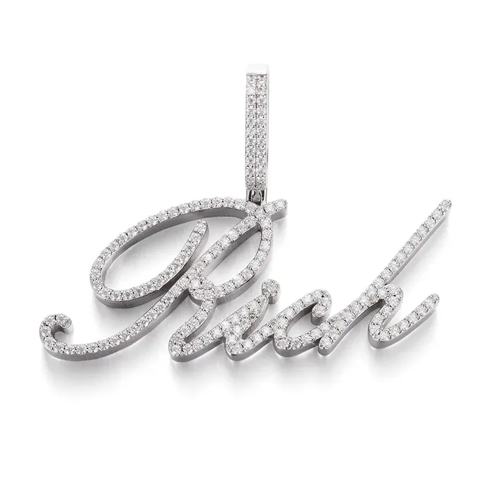Custom Moissanite Cursive Letter Name plate pendant IceZeusShop Necklaces