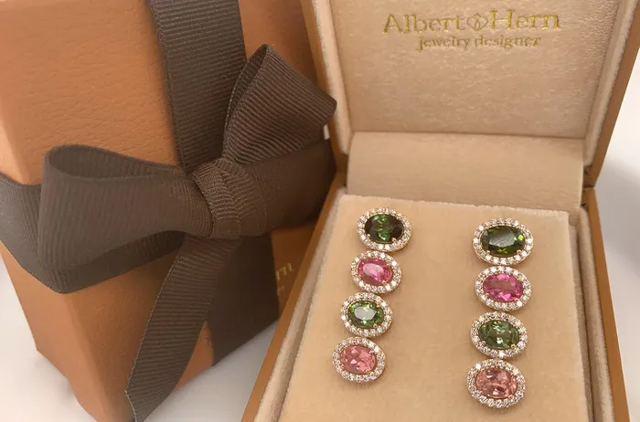 Earrings Earrings 18kt Gold Oval Tourmalines Pave Diamonds Albert Hern