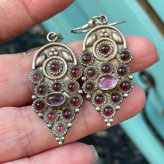 Earrings Vintage Paris Jewelry Garnet Amethyst Earrings Sterling Silver Vintage