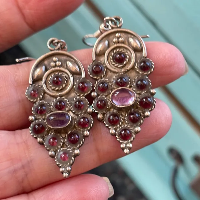 Earrings Vintage Paris Jewelry Garnet Amethyst Earrings Sterling Silver Vintage