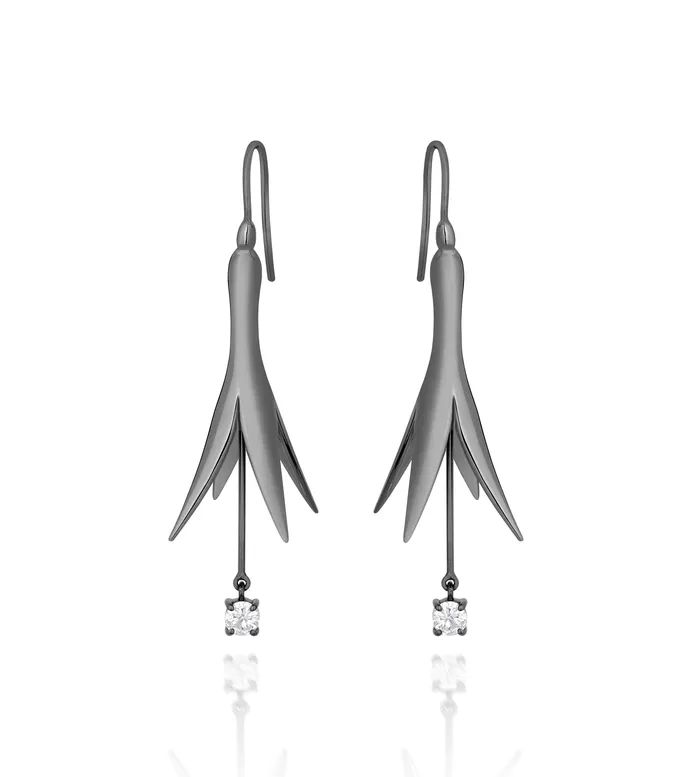 Jack Vartanian Earrings SMALL PRINCESS EARRING IN BLACK RHODIUM PLATED SILVER WITH SAPPHIRE