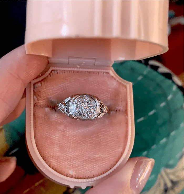 Love Vintage Paris Diamond Flower Ring Filigree 18k White Gold Art Deco Rings