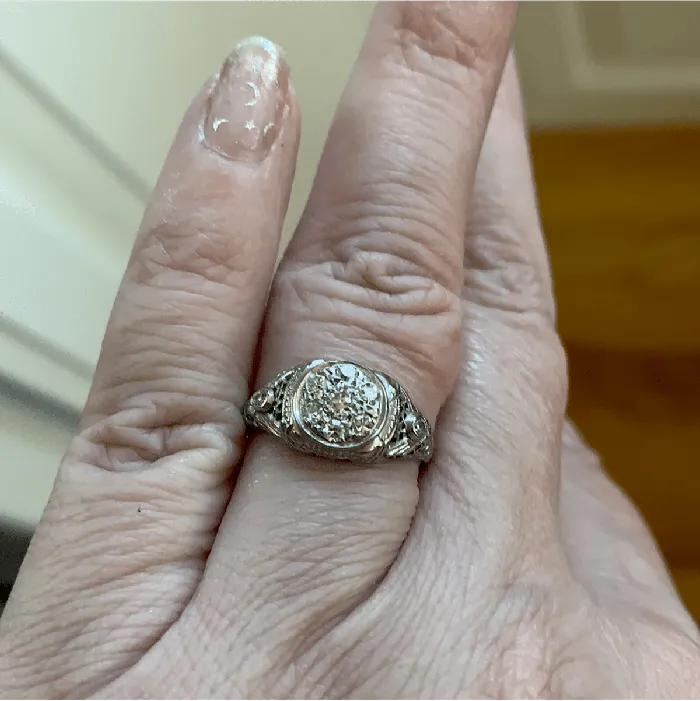 Love Vintage Paris Diamond Flower Ring Filigree 18k White Gold Art Deco Rings