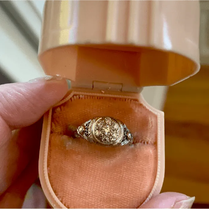 Love Vintage Paris Diamond Flower Ring Filigree 18k White Gold Art Deco Rings