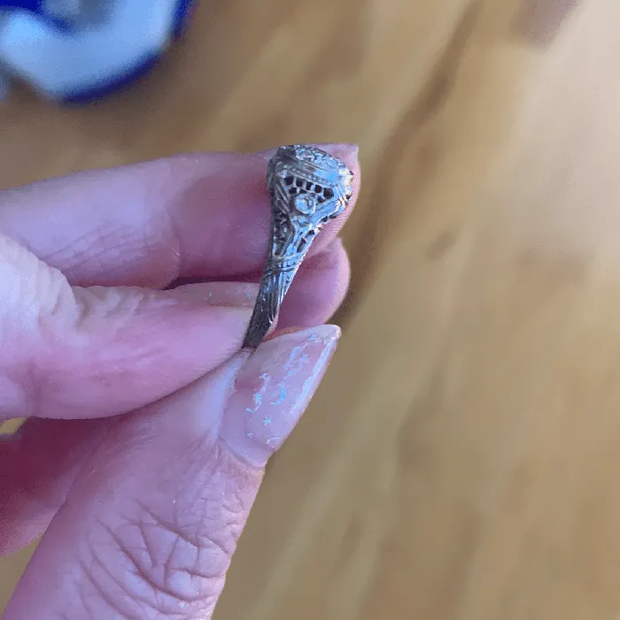 Love Vintage Paris Diamond Flower Ring Filigree 18k White Gold Art Deco Rings