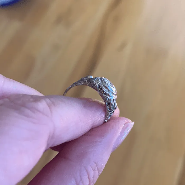 Love Vintage Paris Diamond Flower Ring Filigree 18k White Gold Art Deco Rings