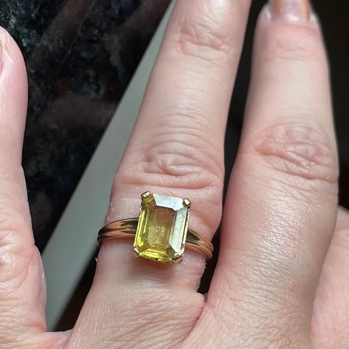 Love Vintage Paris Rings Yellow Sapphire Ring Emerald Cut 10k Gold Vintage