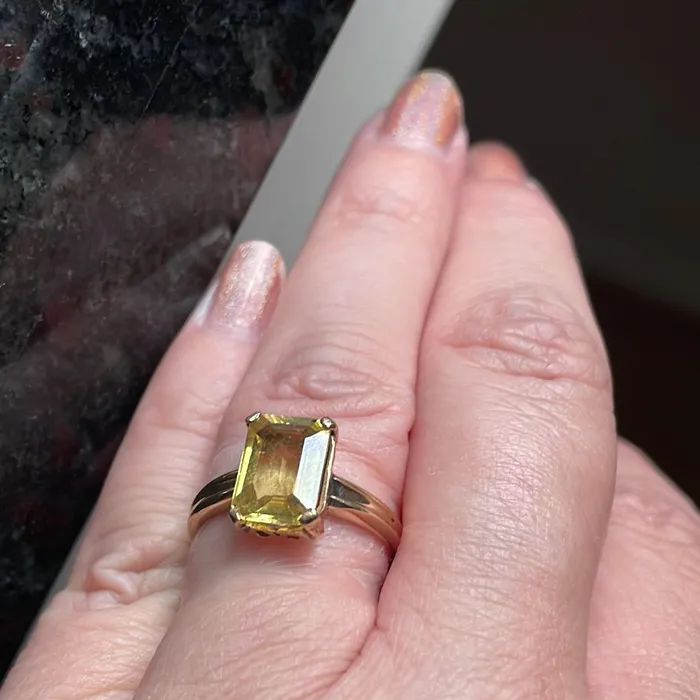 Love Vintage Paris Rings Yellow Sapphire Ring Emerald Cut 10k Gold Vintage
