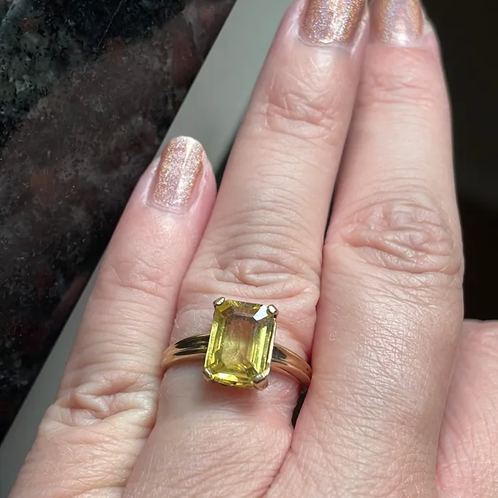 Love Vintage Paris Rings Yellow Sapphire Ring Emerald Cut 10k Gold Vintage