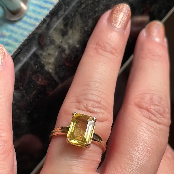 Love Vintage Paris Rings Yellow Sapphire Ring Emerald Cut 10k Gold Vintage