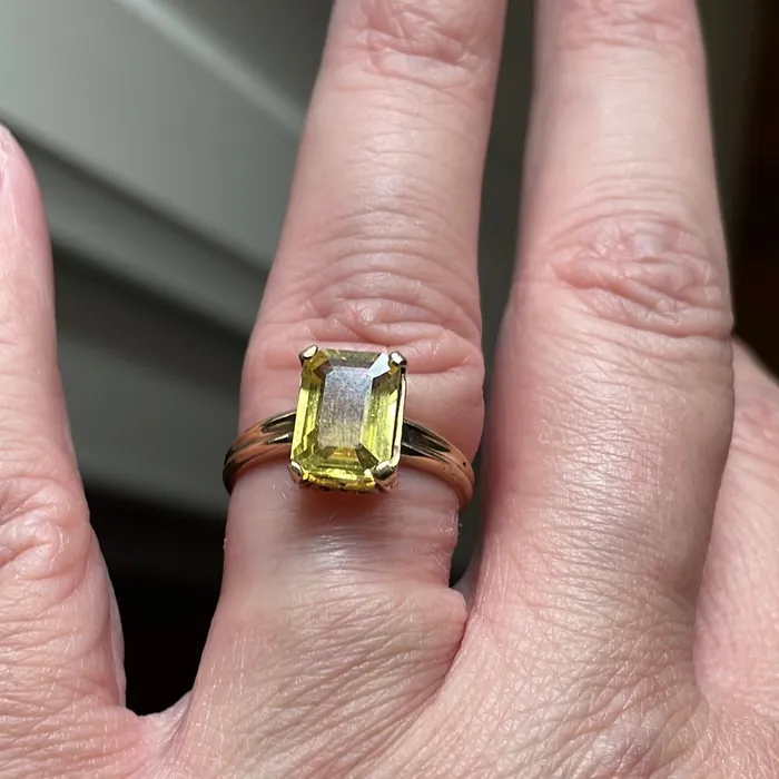 Love Vintage Paris Rings Yellow Sapphire Ring Emerald Cut 10k Gold Vintage