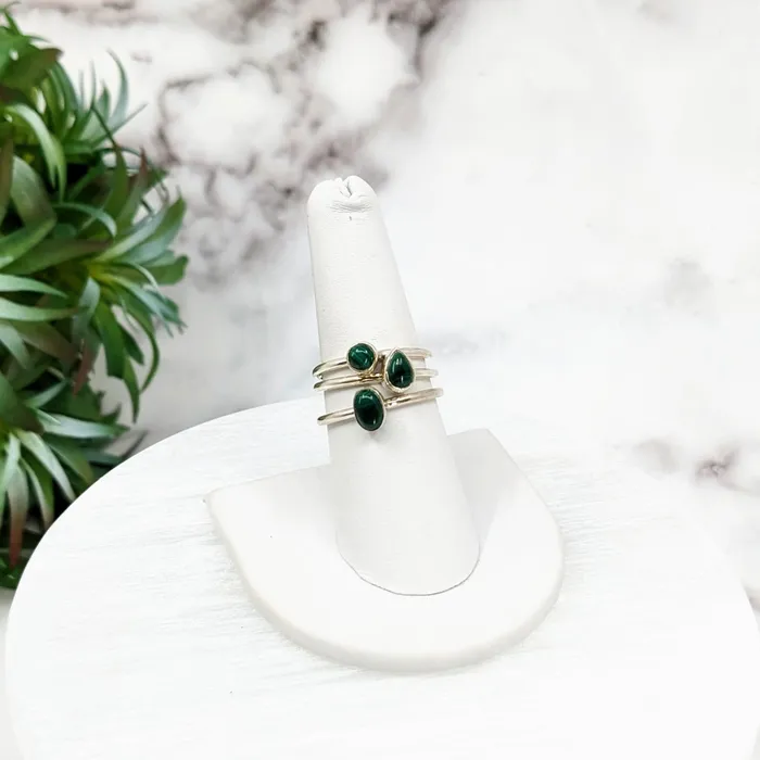 Malachite Polished Sterling Silver Dainty Stackable Ring Size 4 10 LV3219 Bliss Crystals Rings