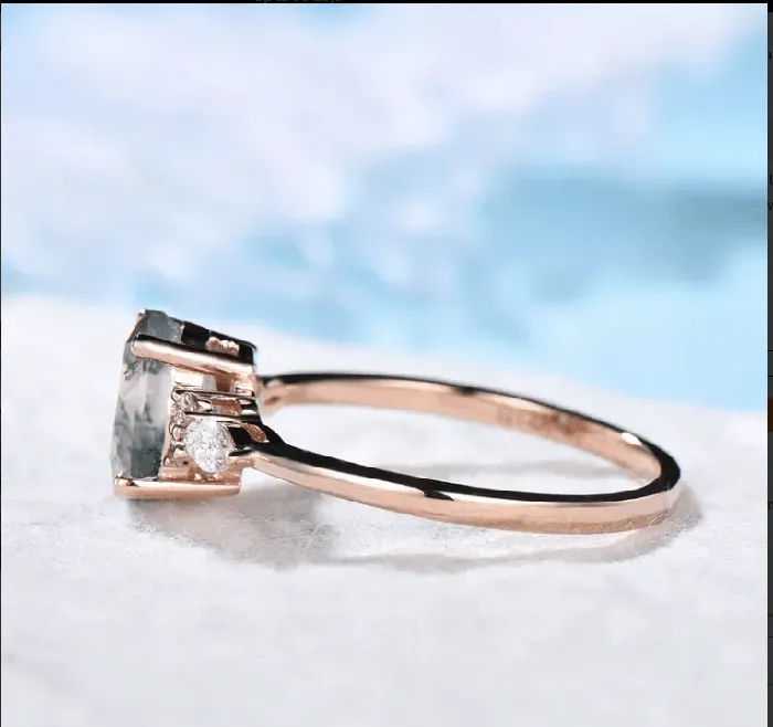 Moss Agate Ring Solitaire Rose Gold Plated Sterling Silver The Pink Pigs Rings