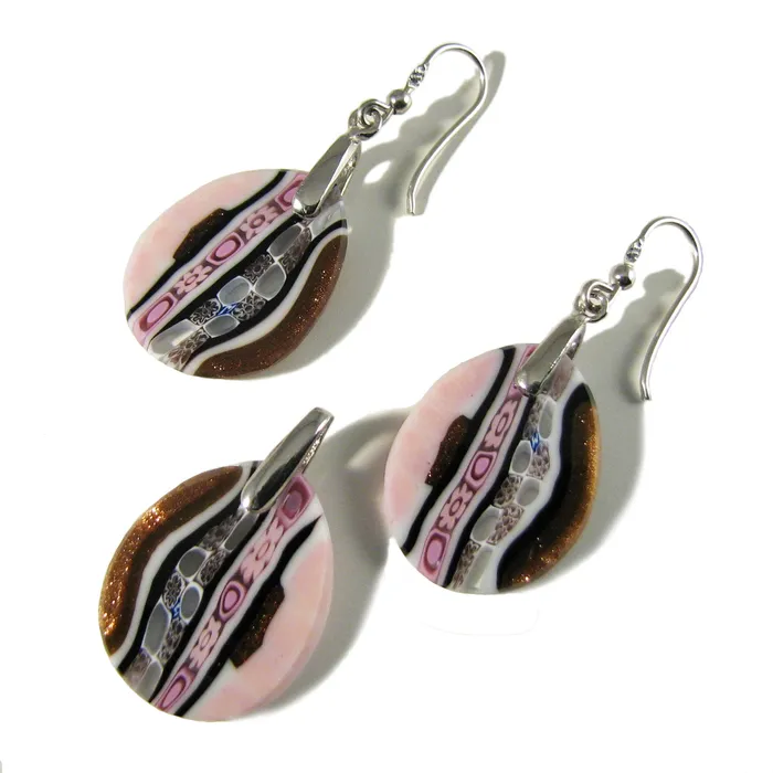 Murano glass Pink small dropshaped Pendant earrings set Inglesina Vianello Nadia Murrine di Trebbi Davide Earrings Murano glass Pink small dropshaped Pendant earrings set Inglesina Vianello Nadia Murrine di Trebbi Davide Earrings