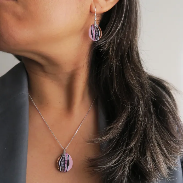 Murano glass Pink small dropshaped Pendant earrings set Inglesina Vianello Nadia Murrine di Trebbi Davide Earrings