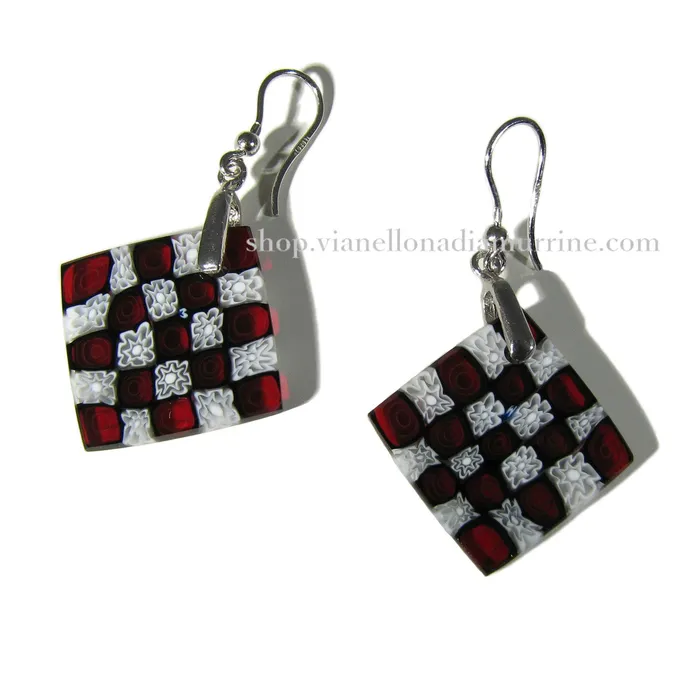 Murano glass rhombus earrings Anni 60 set in 925 sterling silver VN Murrine Earrings