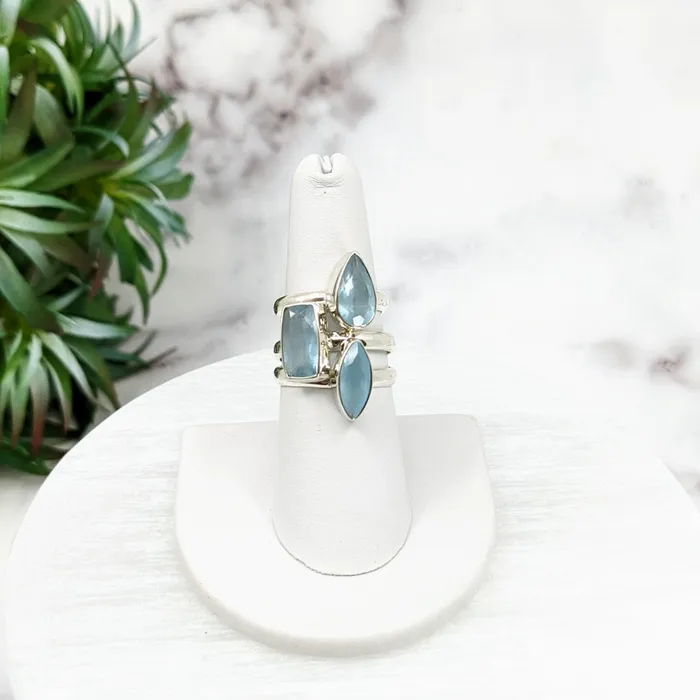 Rings Bliss Crystals Aquamarine Faceted Sterling Silver Ring Size 6 8 LV3229