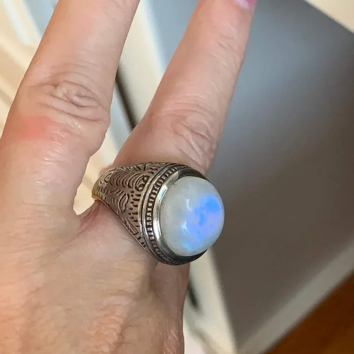 Rings Love Vintage Paris Moonstone Ring Engraved Sides Sterling Silver Vintage